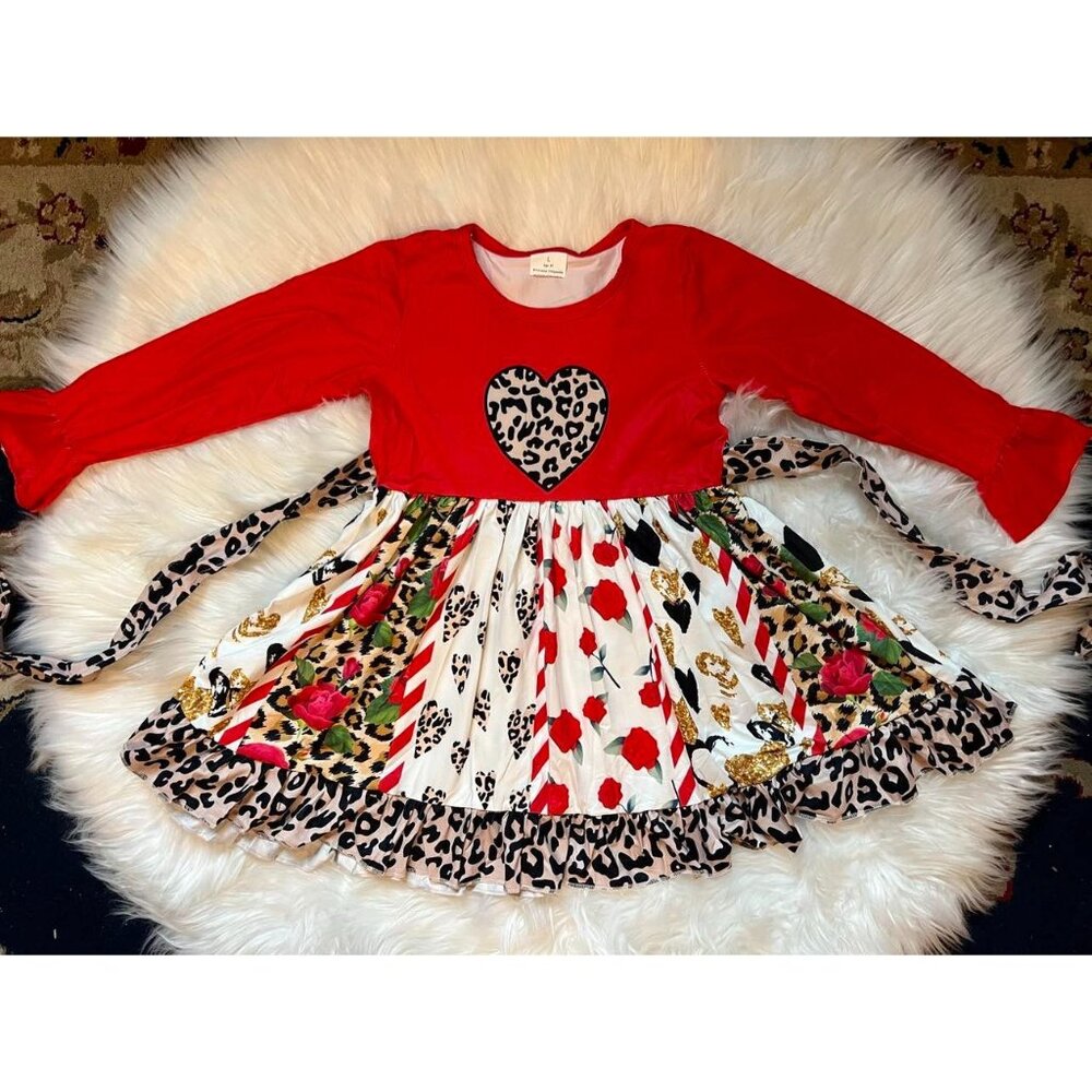 Valentine Cheetah Long Sleeve Twirly Dress